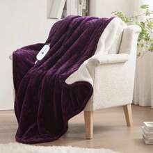 Electric Throw Blanket, Soft Flannel To Sherpa Heated Throw With 6 Heating Levels &10 Hours Time Settings, Fast Heating & Machine Washable - Purple - View 2