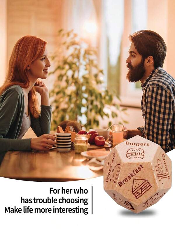 1 pezzo Dado per decidere il cibo, Dado per appuntamenti per coppie in legno per decisioni su cibo/film/intrattenimento, Dado decisionale in legno a 12 lati, Dado per appuntamenti per coppie, Dado divertente per decisioni durante le uscite di coppia