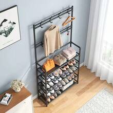 Integrated With Minimalist Metal Hallway Coat Rack, Multifunctional And Simple Shoe Rack For Storage - 黑色 - 查看 5