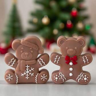 1 pieza Molde de silicona de oso navideño - Molde de vela aromática de pan de jengibre con forma de oso - Molde de piedra difusora de aroma - Molde de adornos de oso lindos para yeso/concreto/resina