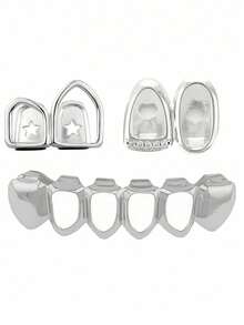 1 szt./zestaw Unikalne, puste, cyrkonowe grille na zęby, zawiera 4 otwory na 6 zębów, akcesoria do biżuterii w stylu hip-hop, odpowiednie do cosplayu, na scenę, festiwale, prezenty, w zestawie z formą dentystyczną. 1 zestaw Unikalne, puste, cyrkonowe grille na zęby, zawiera 4 otwory na 6 zębów, akcesoria do biżuterii w stylu hip-hop, odpowiednie do cosplayu, na scenę, festiwale, prezenty, w zestawie z formą dentystyczną.
