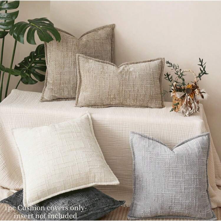 1pc Chenille Throw Pillow Cover, Soft & Plush Decorative Cushion Covers For Sofa Bed (Pillow Insert Not Included), For Spring, Autumn & Winter - Light Grey - View 4