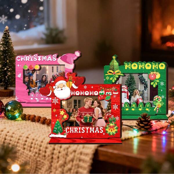 1 pezzo, Cornice fotografica natalizia, Cornice fotografica commemorativa in legno, Utilizzabile per decorazione da tavolo in casa o camera da letto, Regalo per le feste, Adatto per compleanni, Natale, Ringraziamento, Capodanno, Senza bisogno di alimentazione, Decorazione natalizia