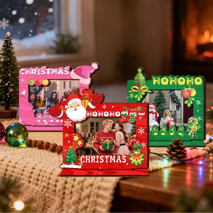 1 pezzo, Cornice fotografica natalizia, Cornice fotografica commemorativa in legno, Utilizzabile per decorazione da tavolo in casa o camera da letto, Regalo per le feste, Adatto per compleanni, Natale, Ringraziamento, Capodanno, Senza bisogno di alimentazione, Decorazione natalizia