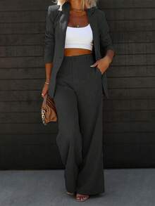 Chicsale Elegant Business And Leisure Two-Piece Suit, Single-Button Lapel Suit Jacket And Slim Trousers, Women's Wear - 深灰色 - 查看 1