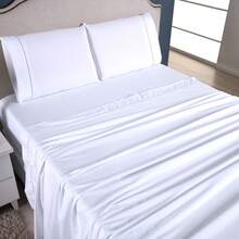 Ponto Palito Bed Sheet Set Kit Single/Double/Queen/King MicroPercal 4 Pieces With Pillowcase 400 Thread Count - White - View 4