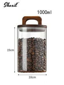 shoxil 1Pc Coffee-Specific Storage Jar, Sealed Bottle & Sealed Jar, Food Storage Box, American-Style Coffee Bean Jar, Tea, Spice & Grain Storage Jar With Wooden Lid Handle, Storage Bottle, Retro Food Display Jar, Moisture-Proof Sealed Storage Jar, Suitable For Saudi National Day Use, Pour-Over Coffee Enthusiasts, Kitchen Storage And Home Organization - Brown - View 11