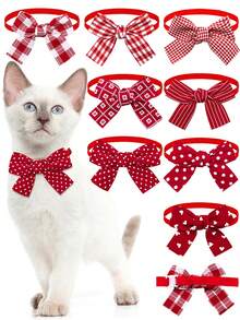 1PC Red Bow Tie Pet Tie, Creative Grid Ripple Dot Stripe Design Elements, Suitable For New Year And Christmas, Decorative Accessories For Small Dogs And Cats - Multicolor - View 1
