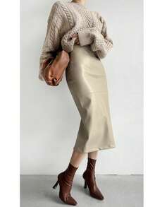 法式优雅皮裙开衩设计修身女裙适合日常通勤约会聚会秋冬