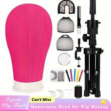 Professional  Canvas Block Mannequin Head For Wig Making And Styling Kit With Adjustable Tripod Stand, Canvas Head Mold, Holder T-Pins, Wig Cap, Mannequin Training Head Base For Display And Hairdressing Practice Unisex-Adult - Màu Hồng Tươi - Xem 8