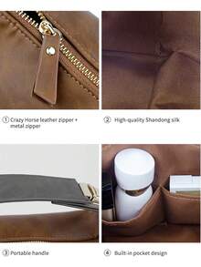 Crazy Horse Pu Leather Vintage Retro Makeup Bag Large Capacity Leather Cosmetic Case Travel Organizer With Zipper, Vintage Style | Waterproof Toiletry Pouch For Women Girls, Luxury Gift For Women Halloween Christmas Holiday Gifts Teacher Gifts