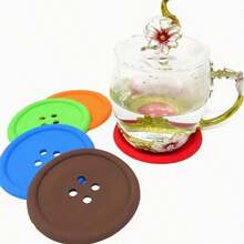 Cute Button Silicone Cup Coasters, Heat-Resistant, Creative Round Soft Rubber Non-Slip Coasters For Tableware - Multicolor - View 4