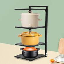 Black Pot Rack Organizer Pot And Pan Stand Rack Pot Lid Holder - Black - View 7