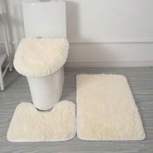 Bathroom Rug Set Of 3, Bath Toilet Mats Set, Bathroom Rugs Super Soft Toilet Seat, Anti Slip Backing Toilet Mat U-Shaped Contour Toilet Rug Bathmat And Toilet Lid Cover - Màu be - Xem 1