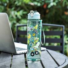 Vaso de pajita con diseño de dibujos animados de moda, estilo playa y arcoíris, perfecto para viajes al aire libre, adecuado para camping y picnics, de gran capacidad y portátil, ideal para la temporada de vuelta al colegio y como regalo para mantenerse hidratado.