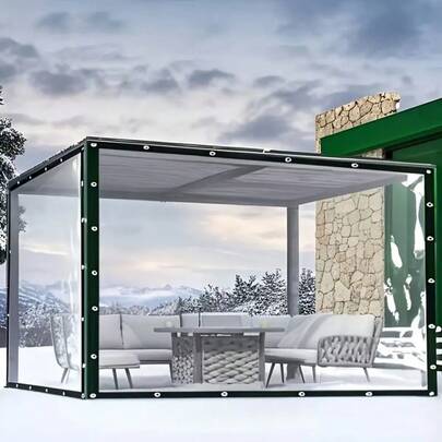 1 Stück wasserdichte transparente Regenhülle mit Dichtungsring - perfekt für Terrasse, Garten, Vordach und Camping, Outdoor Garten Regenschutz transparente PVC Vinyl Plane für Terrasse, Abdeckung, Vordach, Pflanzen, Camping