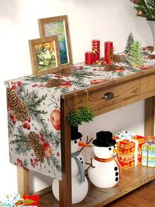 1pc Christmas Pine Cone Table Runner, Christmas Decorative Table Runner, Christmas Linen-Like Table Runner, Table Runner, Table Runner, 1pc Table Runner, 4pcs Placemats, 1pc Cushion Cover (Inner Cushion Not Included), 3 Products Available, Seasonal Home Decor For Indoor/Outdoor Winter Party, Christmas Home Decoration, Christmas Room Decor, Christmas Party Decoration - Multicolor - View 3