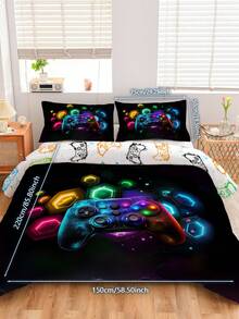 Juego de ropa de cama de 3 piezas con diseño de control de juegos, incluye 1 funda nórdica y 2 fundas de almohada de microfibra suave, adecuado para dormitorio, dormitorio (niños/niñas) o viaje - Multicolor - Ver 20