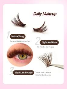 Rikuaild 200pcs Brown Cluster False Eyelashes, 80D Fluffy Natural Brown Soft Lashes, Suitable For DIY At Home, Can Be Used For Halloween, Parties And Dates, D Curl, Rich Color, Thick Smoky Makeup, Faux Mink Eyelashes, Individual Lash Extension - D - Xem 6