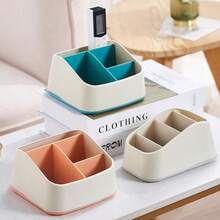 Multi‑Compartment Desktop Storage Box, Cosmetic & Remote Control & Key Organizer, Plastic Multi‑Functional Storage Basket For Vanity Desk Home Decor - Multicolor - View 1