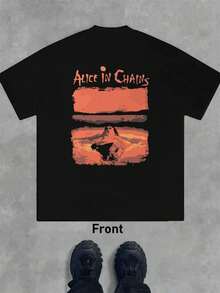 Alice In Chains Band Tee , Men's 220gsm New Summer Casual Crew Neck Pure Cotton Short-Sleeved T-Shirt(1 PC) - 黑色 - 查看 2