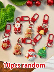 20/10/5/1pc圣诞快乐钥匙扣，圣诞钥匙扣配圣诞老人，姜饼人，圣诞袜，驯鹿，雪人，圣诞树，铃铛图案，节日派对礼物分发，派对小礼物Q - 彩色 - 查看 9