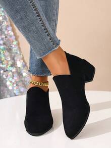 Tacones altos negros para mujer, zapatos de vestir cómodos con cierre de cremallera, tacón grueso y punta puntiaguda, versátiles para primavera/otoño, adecuados para uso en la oficina y vestidos