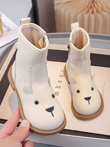 1 Pair White 3D Animal Decor Children's Boots, Boots, Cute Solid Color Stylish Girls/Boys Boots, Quality PU Upper, Comfortable Lining, Thick Sole, Suitable For 3-15 Years Old Girls Students Daily, Party, Autumn/Winter New Arrival
