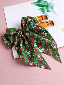 1pc Elegant Satin Bow Hair Clip, Christmas Party Hair Accessory, Santa Claus Ribbon Bowknot, Single Piece, Fabric Material, Solid Color Design,With Cardboard Backing