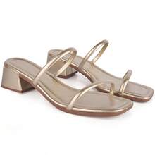 Women's Casual Clogs Sandal Metallic Straps Plain Model Thick Geometric Heel Comfortable Elegant Low Heel - Vàng - Xem 4