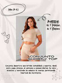 Conjunto deportivo de 2 piezas para mujer,  consta de un biker short butt liftting y un top corto deportivo de tirante ancho. Biker short de silueta ajustada con diseño levanta glúteos. Ajuste de cintura alto para un mejor control abdominal. Top corto, con diseño ajustado de manga corta. Tela de poliéster y elastano. Muy fresco y suave, apto para hacer deporte al aire libre o ir al gimnasio. - Gris Oscuro - Ver 5