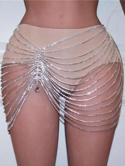 Fashionable Sexy Multi-Layer Crystal Water Drop Pendant Waist Chain, Shiny Jewelry Accessory For Nightclub, Party, Banquet, Ball