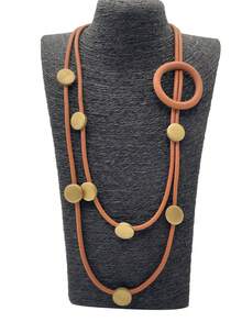 1條雙層橡膠復古木珠項鍊，波西米亞時尚珠寶