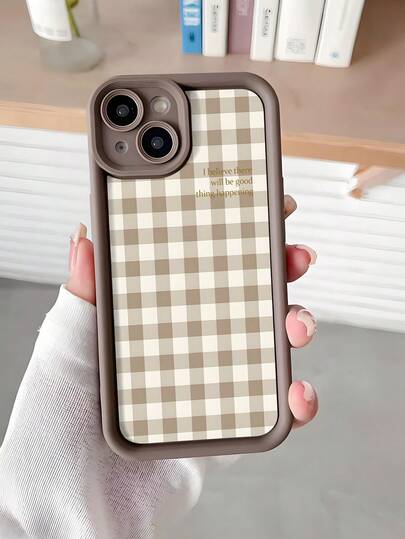 1 pieza Funda de teléfono dura mate con diseño minimalista de cuadros de colores y eslogan compatible con iPhone 11/12/13/14/15/16 Pro Max/17/17 Pro/17 Pro Max/Air