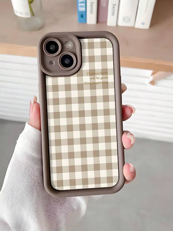 1 pieza Funda de teléfono dura mate con diseño minimalista de cuadros de colores y eslogan compatible con iPhone 11/12/13/14/15/16 Pro Max/17/17 Pro/17 Pro Max/Air