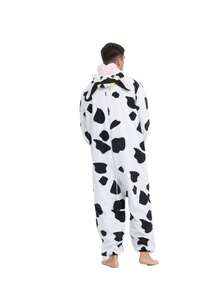 Adult Animal cow pajamas, Men's Spring Autumn Cartoon Hoodie, Funny Party Long Sleeve Jumpsuit,Thickened Homew. - Schwarz und Weiss - Übersicht 2