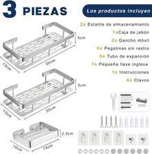 VIDA4U 3 Piezas Organizador de Ducha de Esquina, Repisas de Ducha, Estantes de Baño de Aluminio con Adhesive Ganchos y Jabonera, Fácil Instalación, Esquinero Regadera Organizador (Plata) - pago - Ver 7