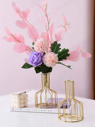 Nordic Luxury Metal Vase - Creative Double-Layer Hollow Iron Craft For Hydroponics, Transparent Faux/Artificial/Dried Flower Arrangement. Perfect For: Living Room Decor, Ins Aesthetics, Desktop Styling, New Home Gift, Wedding Favor, Birthday Present & Corporate Gifts