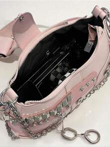 Y2K Star &Y2K Fashionable Multi-Functional Star & Moon Design Unique Pink Chain Decor Crossbody Bag, Ladies Baguette Bag, Niche Design, Steampunk, Gothic, Ladies Bag, Cool Girl Streetwear, Music Festival, Party, Ladies Rock Style Bag Suitable For Girls'' Street Style, Celebrity Same Style Printed Female Shoulder Bag, Y2k Bag, Gothic Punk Bag For Women, 2000s Fashion Style Bag For Women,Christmas Outfit,,Christmas Campus,,Holiday Travel,Christmas Party - 彩色 - 查看 7