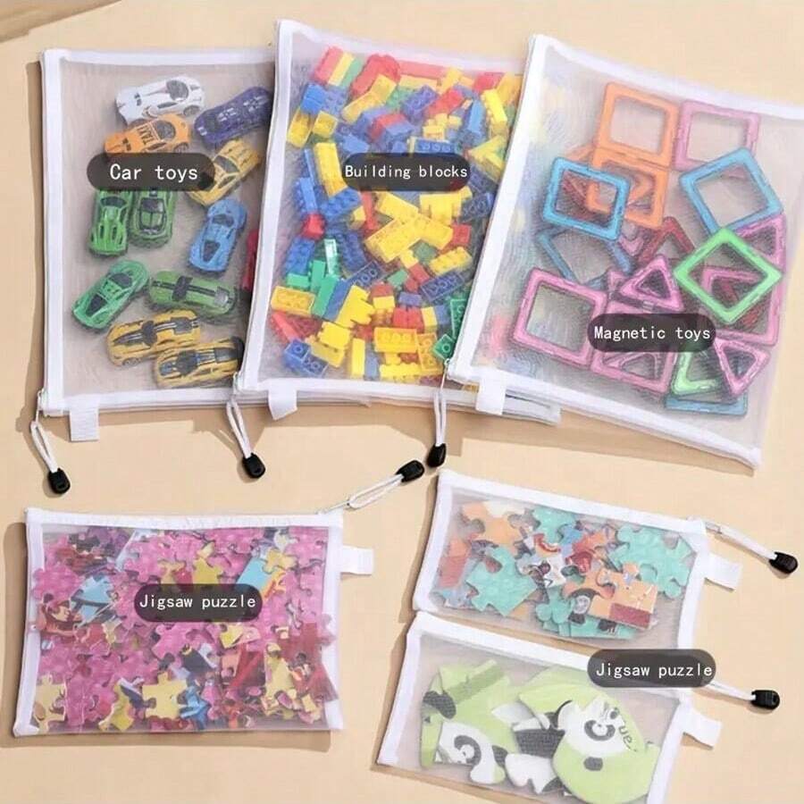 16pcs/8pcs/婴儿房玩具收纳袋积木收纳袋拼图玩具分类整理魔术袋网袋拉链袋外出洗漱用品收纳袋 - 彩色 - 查看 1
