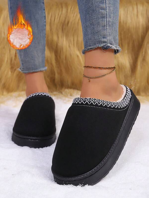 Autumn/Winter Retro Lace Trim Slip-On Slippers For Women, Warm Thick Sole House Slippers Suitable For Living Room And Bedroom, Indoor & Outdoor Wear, Christmas