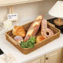 Handwoven Rattan Fruit Basket, Bread Basket, Household Storage Basket With Dual Handles, Living Room Decor