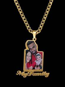 1pc Personalized Photo Engagement + Text Necklace, Customizable Engraved Photo, 18k Gold Portrait Pendant, Personalized Family/Pet Jewelry, Perfect Gift, Comes With Elegant Gift Box, Suitable For Daily Wear And Valentine's Day ,Spring Fashion 2026 - Color Printing-gold - View 2