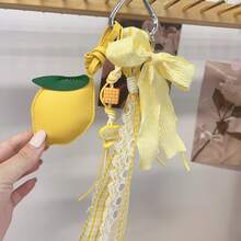 Pendentif citron jaune, chaîne de sac à ruban doux, porte-clés de voiture, étui pour téléphone, écouteurs, accessoires décoratifs, style Ins