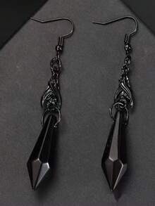 1 Pair Gothic Style Black And Red Bat And Hand Geometric Drop Earrings, Suitable For Party And Holiday Gift For Women - Black - View 5