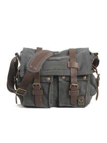 Bolso de mensajero de lona casual vintage americano, bolso cruzado de gran capacidad y sencillo para exteriores para hombres