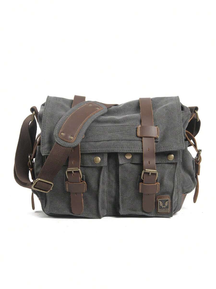Bolso de mensajero de lona casual vintage americano, bolso cruzado de gran capacidad y sencillo para exteriores para hombres