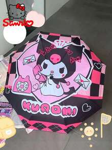 Ombrello pieghevole automatico Sanrio Kuromi a 8 stecche, leggero e antivento, in microfibra e pelle portatile, con stampa casuale, adatto per uomini e donne, ottimo per giorni di pioggia, estati fresche, spiaggia e viaggi