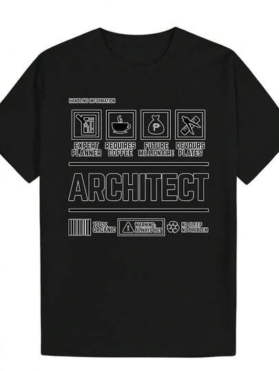 Camiseta gráfica de arquitecto para hombres - Diseño de planificador de construcción, camiseta suave para arquitectos y diseñadores - Camiseta negra lavable a máquina con íconos de construcción - Regalo ideal de ingeniería, ropa casual, tema arquitectónico, ajuste cómodo