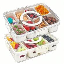 Divided Serving Tray With Lid And Handle, 8 Compartments Snackle Box Container For Portable Snack Platters Large Clear Organizer For Picnic Snacks To Go Dishwasher